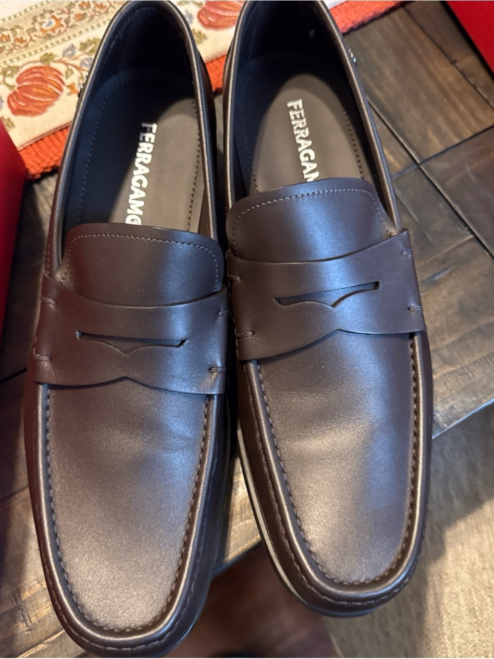 Salvatore Ferragamo Men's Brown Leather Penny Loafers size US10